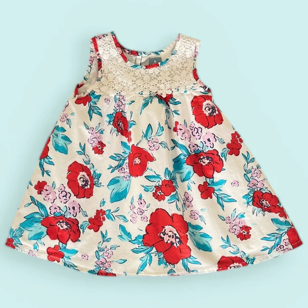 GAP Baby Gap Boho Flowered Sundress Lined Cotton Crochet Size 2 years